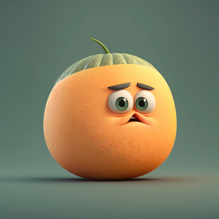 Cute Cartoon Character of Muskmelon. A illustration created with generative AI Technology.の素材