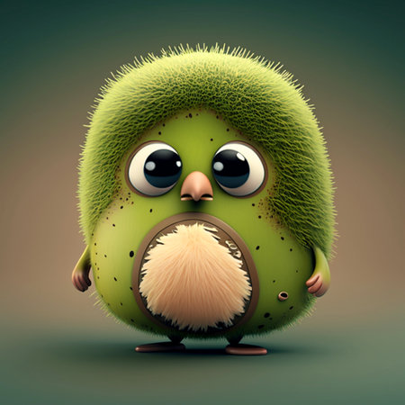 Cute Cartoon Kiwi Character. A illustration created with generative AI Technology.の素材