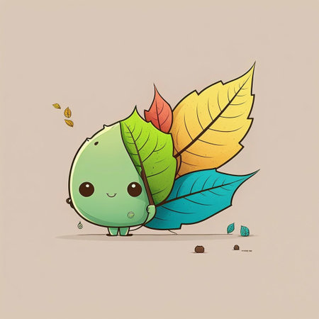 Cute Cartoon Leaf Changing Colors. A illustration created with generative AI Technology.の素材