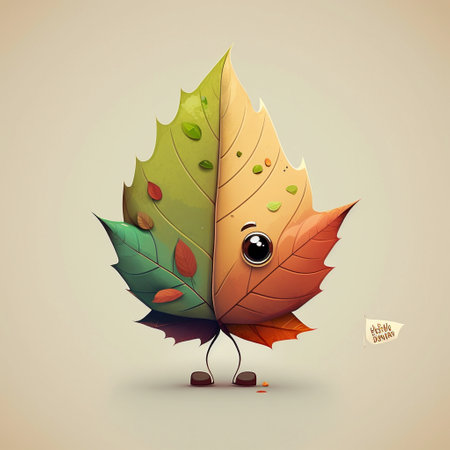 Cute Cartoon Leaf Changing Colors. A illustration created with generative AI Technology.の素材
