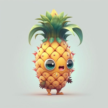Cute Cartoon Pineapple Character. A illustration created with generative AI Technology.の素材
