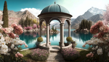 Fairytale Gazebo. A illustration created with generative AI Technology.の素材