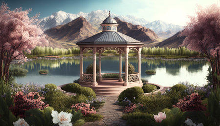 Fairytale Gazebo. A illustration created with generative AI Technology.の素材