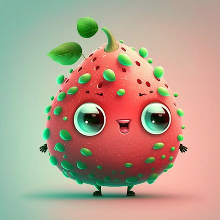 Cute Cartoon Guava Character. A illustration created with generative AI Technology.の素材