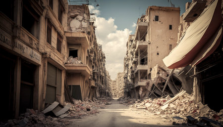 Syria earthquake photos. A illustration created with generative AI Technology.の素材