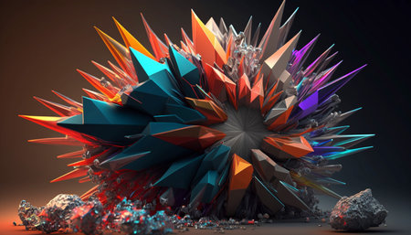 Burst with solid multicolored spikes. A illustration created with generative AI Technology.の素材