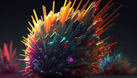 Burst with solid multicolored spikes. A illustration created with generative AI Technology.の素材