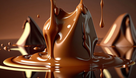 A beautiful illustration of Chocolate bonbon dropping into liquid chocolate using generative Ai technology.の素材