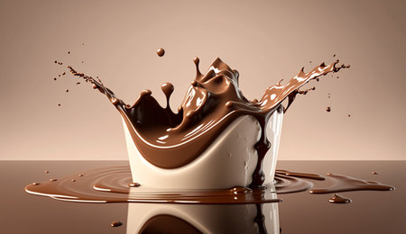 A realistic illustration of Sweet milk chocolate pudding splashing made by generative Ai.の素材