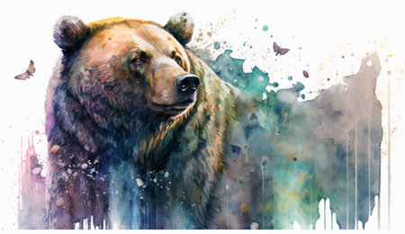 A realistic illustration of Watercolor Bear made by generative Ai.の素材