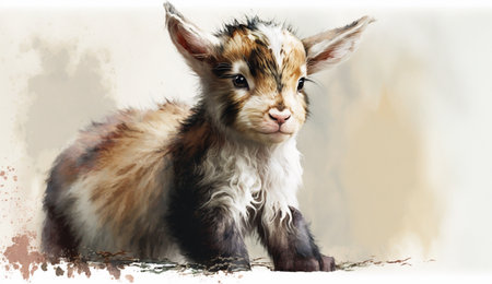 A realistic illustration of Watercolor Cute Goat made by generative Ai.の素材