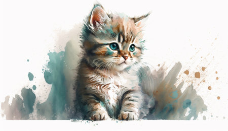 A realistic illustration of Watercolor Cute Kitten Cat made by generative Ai.の素材