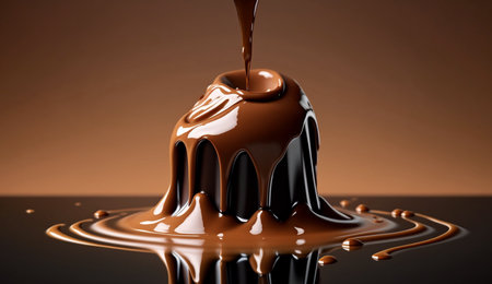 A beautiful illustration of Chocolate bonbon dropping into liquid chocolate using generative Ai technology.の素材