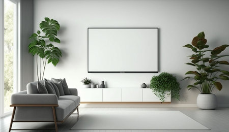 A realistic illustration of Mock up white wall background, Modern living room made by generative Ai.の素材