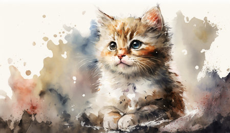 A realistic illustration of Watercolor Cute Kitten Cat made by generative Ai.の素材