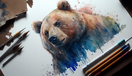 A realistic illustration of Watercolor Bear made by generative Ai.の素材