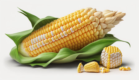 A illustration of Yellow Sweet Corn on white background created with generative Ai.の素材