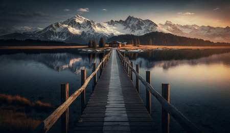 A illustration of long jetty at evening created with generative Ai.の素材