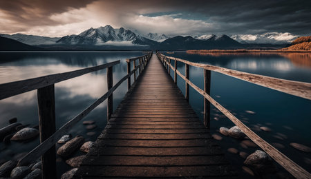 A illustration of long jetty at evening created with generative Ai.の素材