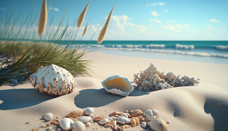 A illustration of Sunset over the Ocean, created with generative Ai.の素材