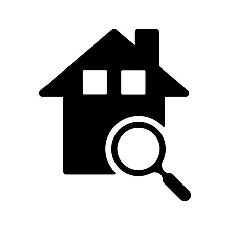 Home, property, real estate, search icon. Use for designing and developing websites, commercial purposes, print media, web or any type of design task.のイラスト素材