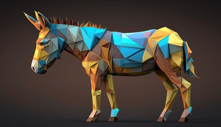 Colourful low polygon geometric donkey animal. A realistic illustration made by artificial intelligence.の素材