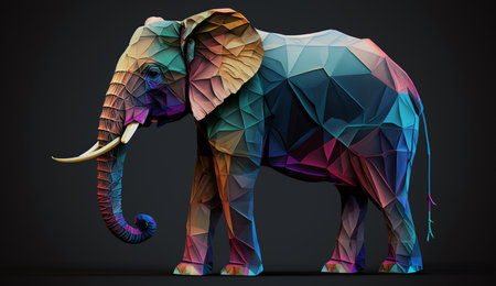 Colourful polygon geometric elephant. A beautiful illustration created using generative Ai technology.の素材