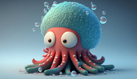 Cute Cartoon Character of Octopus. A beautiful illustration created using generative Ai technology.の素材