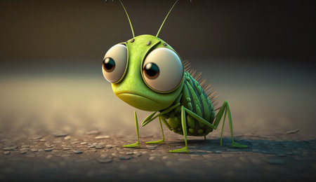 Cute Cartoon Character of Grasshopper. A beautiful illustration created using generative Ai technology.の素材