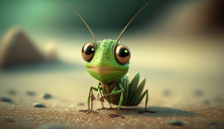 Cute Cartoon Character of Grasshopper. A beautiful illustration created using generative Ai technology.の素材
