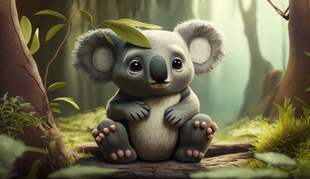 Cute Cartoon Koala in the Woods. A beautiful illustration created using generative Ai technology.の素材