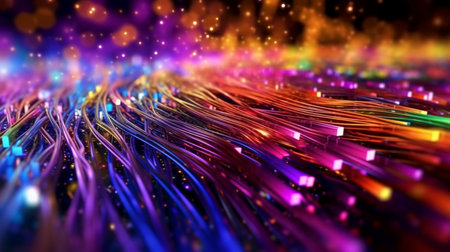 Fiber optic network, speed data connection cable technology background.. A beautiful illustration created using generative Ai technology.の素材
