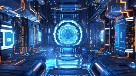 Futuristic technological background. A beautiful illustration created using generative Ai technology.の素材