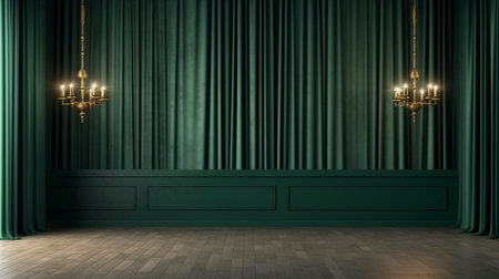 A beautiful realistic illustration of Wall mockup, Modern dark green home interior background using generative Ai technology.の素材