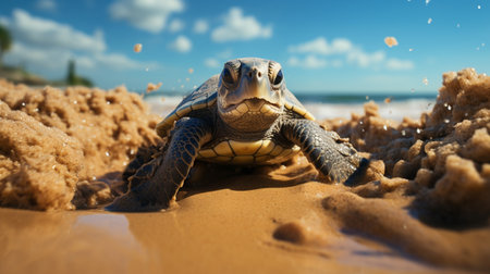 A Tiny Baby Turtle Making its Journey Across the Sand.の素材
