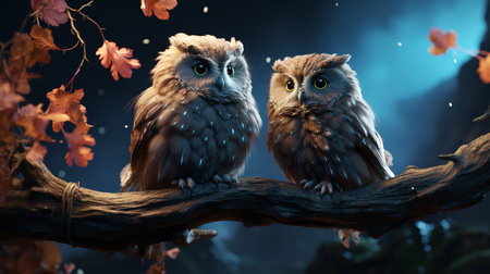 two owls in the night.の素材