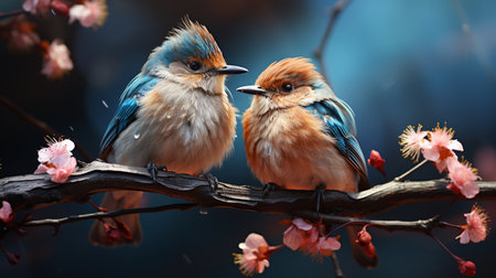 love birds on a branch.の素材