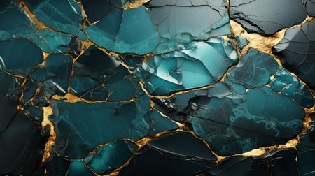 Polished green marble with gold veins. Abstract background texture.の素材