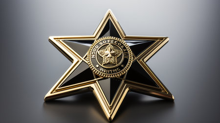 Police metal badge isolated on white Sign and symbol of police.の素材