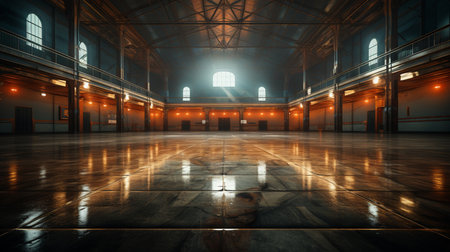 the floor in this large empty building is clean.の素材