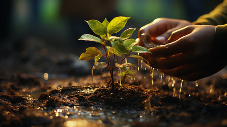 Hand child holding the small tree for planting.の素材