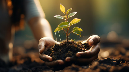 Hand child holding the small tree for planting.の素材