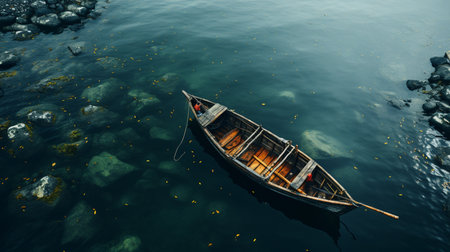 an image of two boats floating down the river.の素材