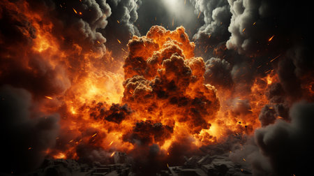 an orange and black exploding bomb in the sky.の素材