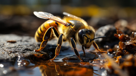 A bee on the ground in macro view.の素材
