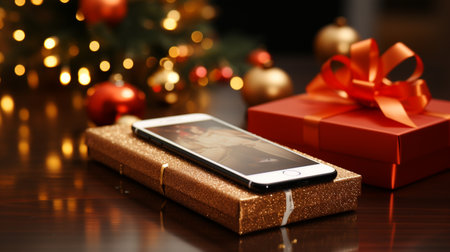 a gift box with a phone.の素材