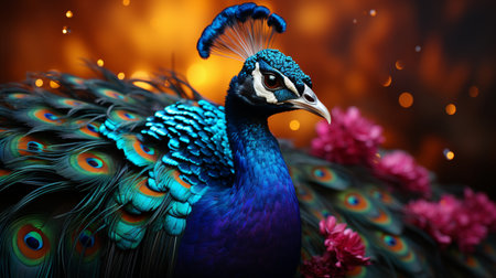 A magnificent and vibrant peacock.の素材