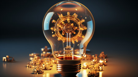 A light bulb with interlocking gears inside, symbolizing innovation and creativity.の素材