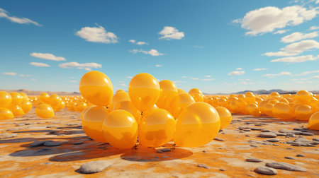 yellow balloons are in a row.の素材