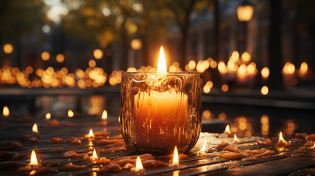 A candle that is lit up with the candles lit up.の素材